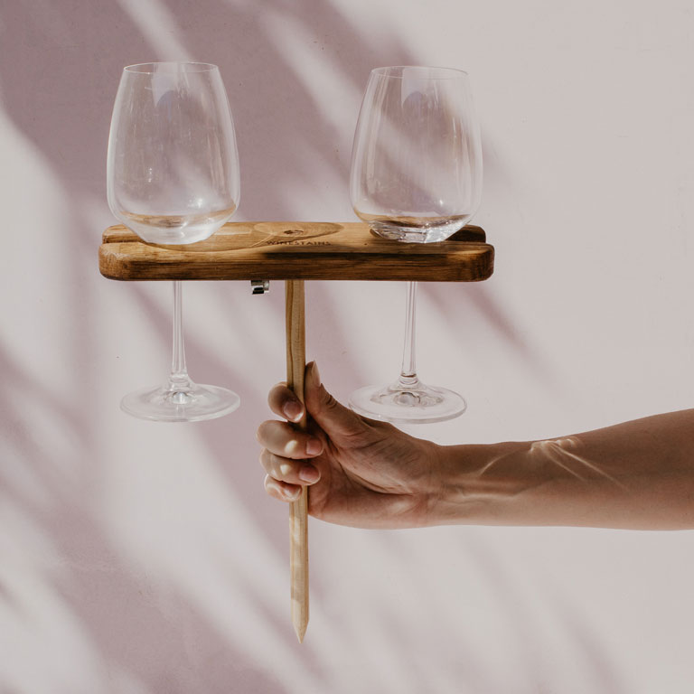 Wooden Picnic Wine Glass Holder, Picnic Stake